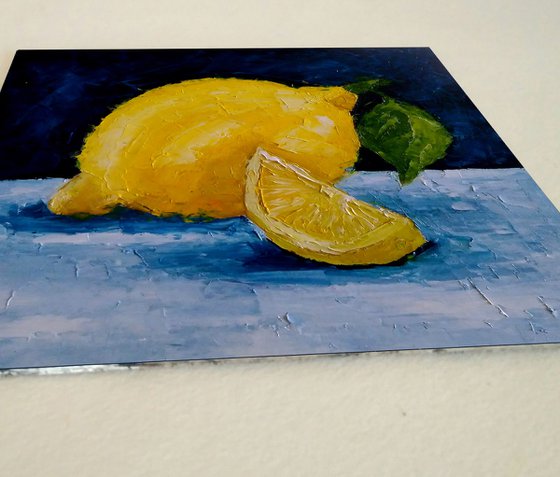 Lemon Painting Original Art Fruit Artwork Citrus Wall Art Kitchen Still Life