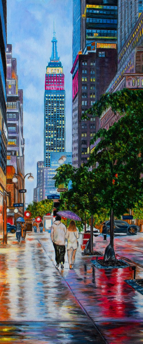 A rainy night in New York City by Vera Melnyk - ( sityscape oil painting, Modern Home Decor, gift, New York Lovers) by Vera Melnyk