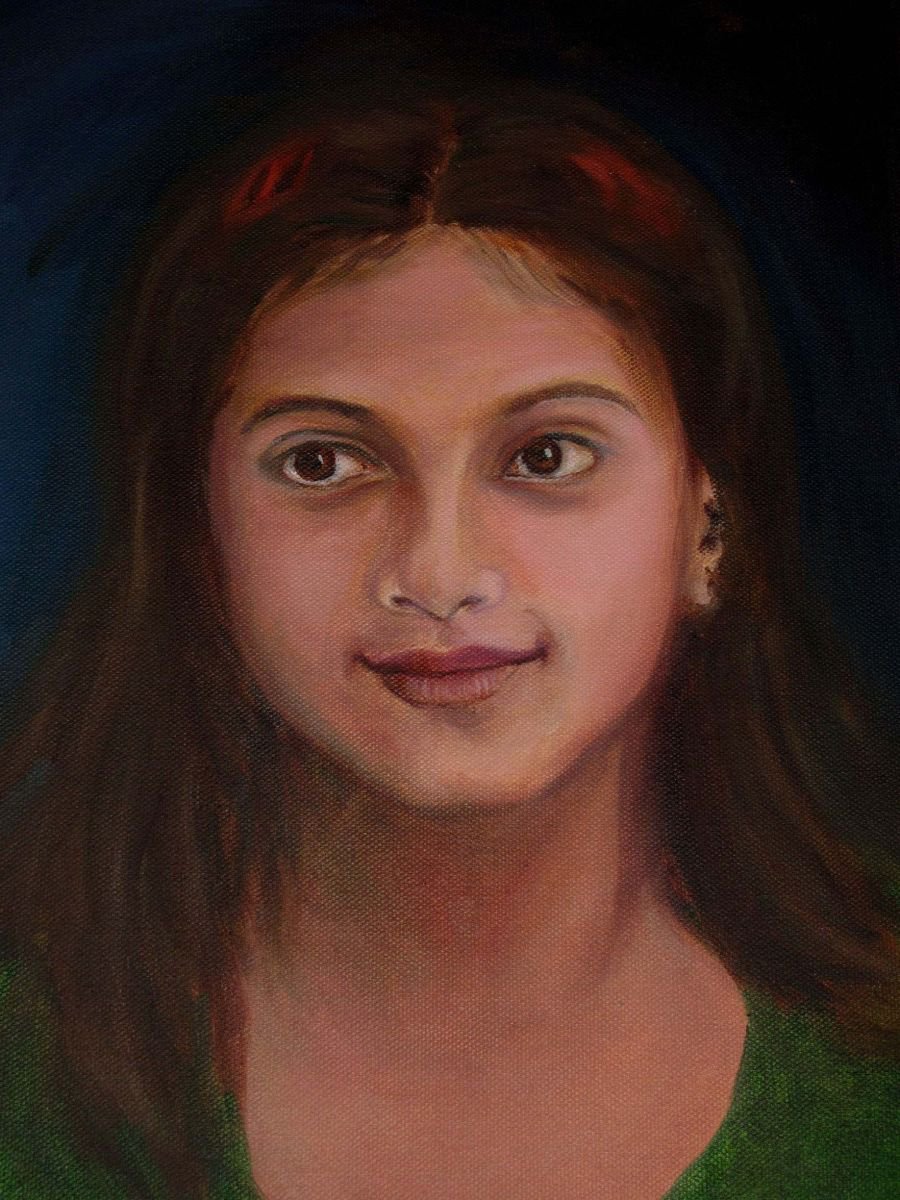 Portrait of a sweet little girl Oil painting by Asha Shenoy