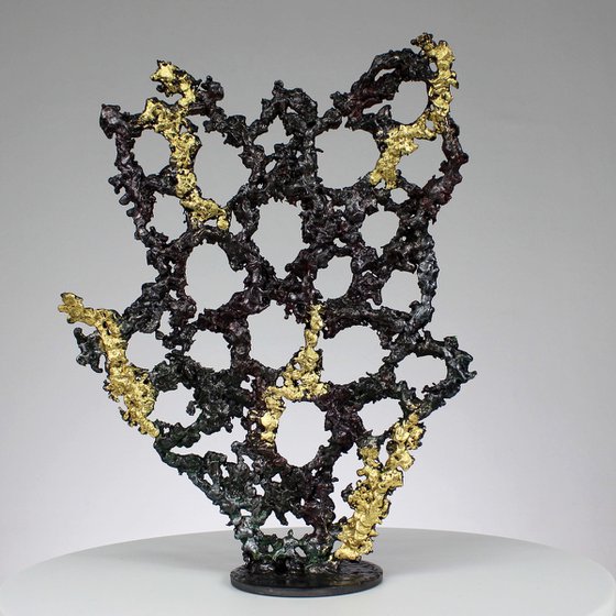 Abstraction III - Abstract metal sculpture - steel, pigment and gold leaf