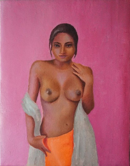 Woman in orange dress by Ramya Sadasivam