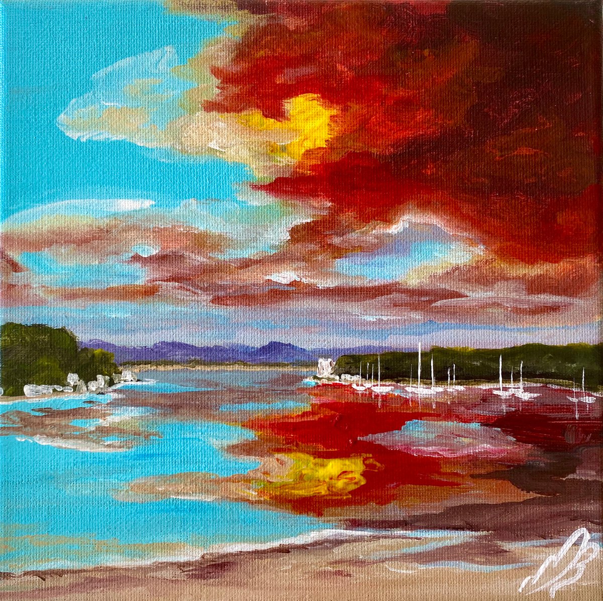 Poole Harbour Stormy Sunset Acrylic Painting By Marja Brown | Artfinder