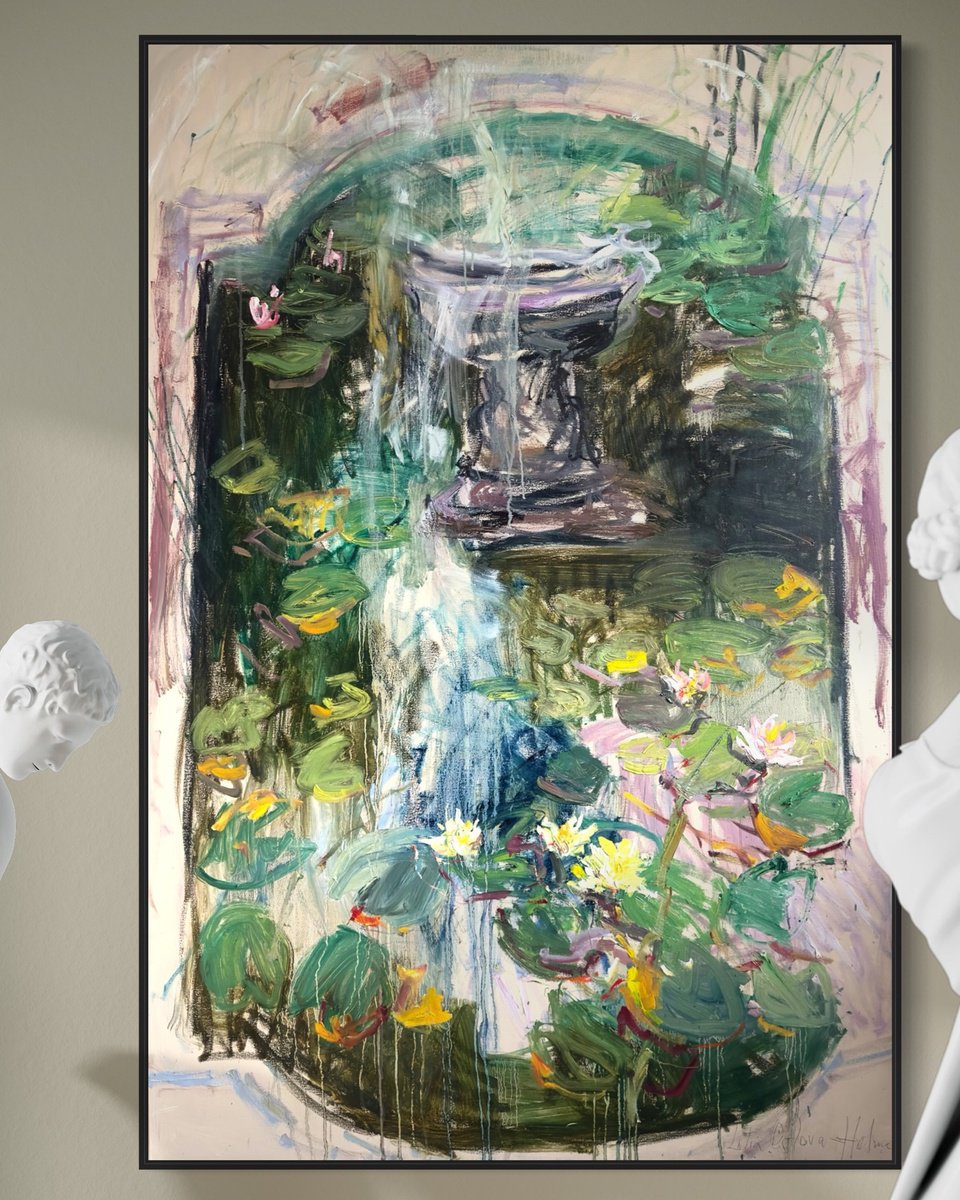 Expressive Abstract Oil Painting By Lilia Orlova-Holmes, 48 X 72", Old English Garden, Original Artwork