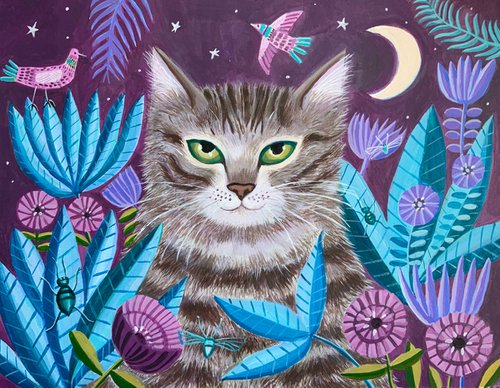 Leo’s Garden- cat painting by Mary Stubberfield