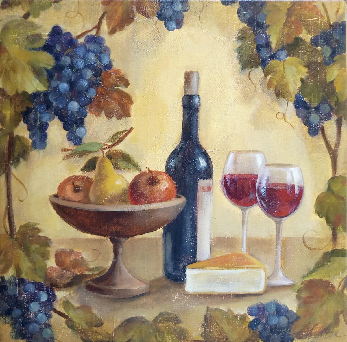 Grapes And Wine By Silvia Vassileva, 24 X 24, Artwork For Sale On Artfinder