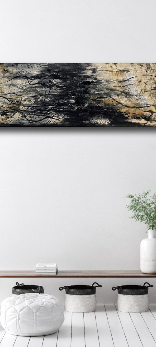 Black & Gold Panoramic Abstract by Carol Wood