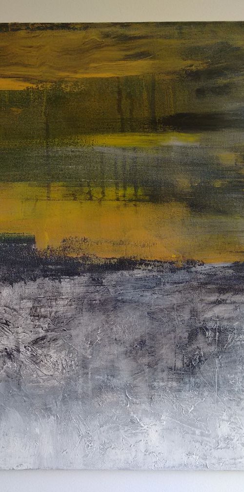 Winter Is Coming; Textured abstract landscape 60x60 cm. by Jackie Smith