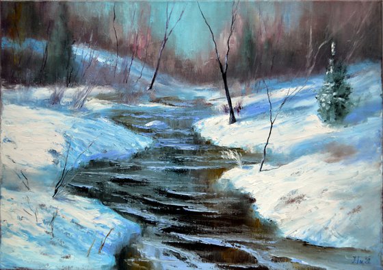 Icy river in the Christmas