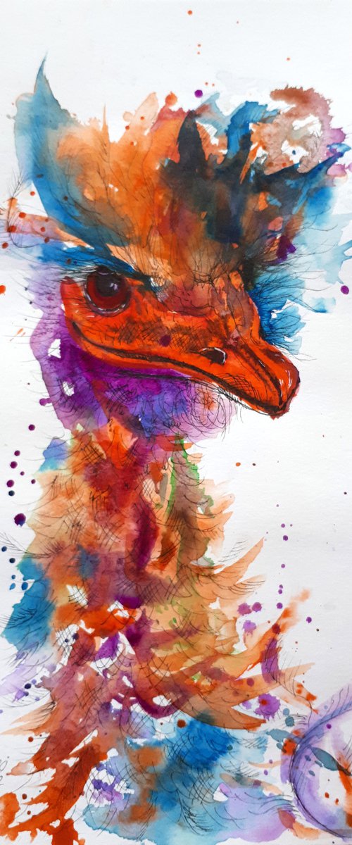 Emu / FROM THE SERIES OF EXPRESSIVE ANIMAL PORTRAITS / ORIGINAL PAINTING by Salana Art