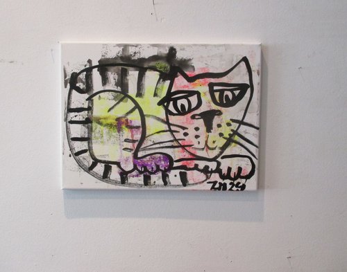 expressive neon cat  11,8 x 15,7 inch by Sonja Zeltner-Müller
