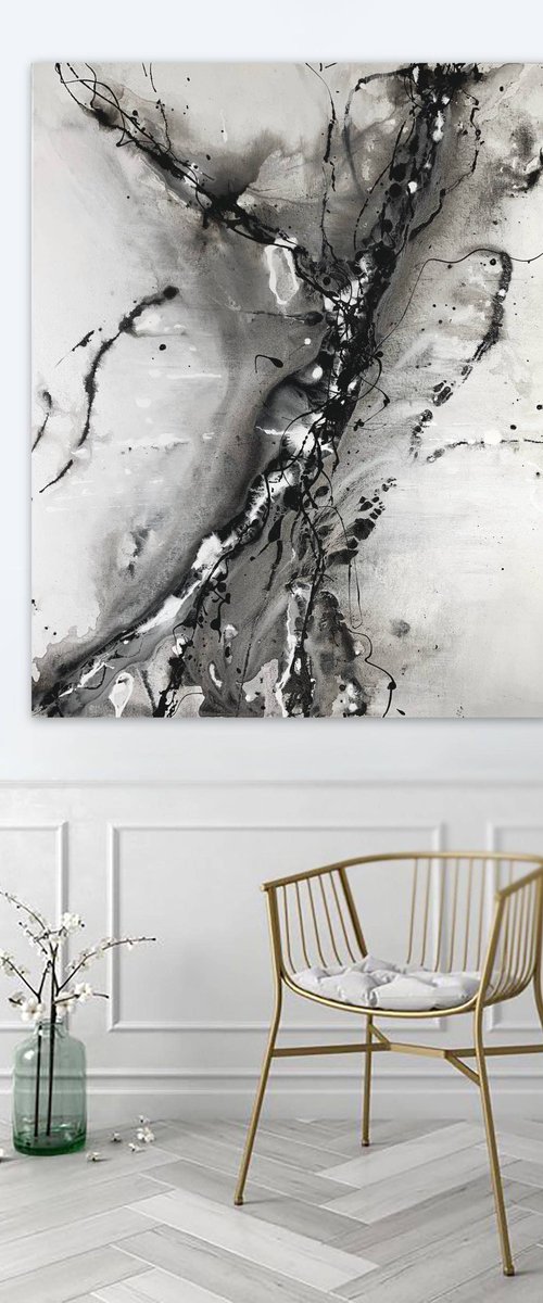 Black white and grey velocity modern abstract large by Carol Wood
