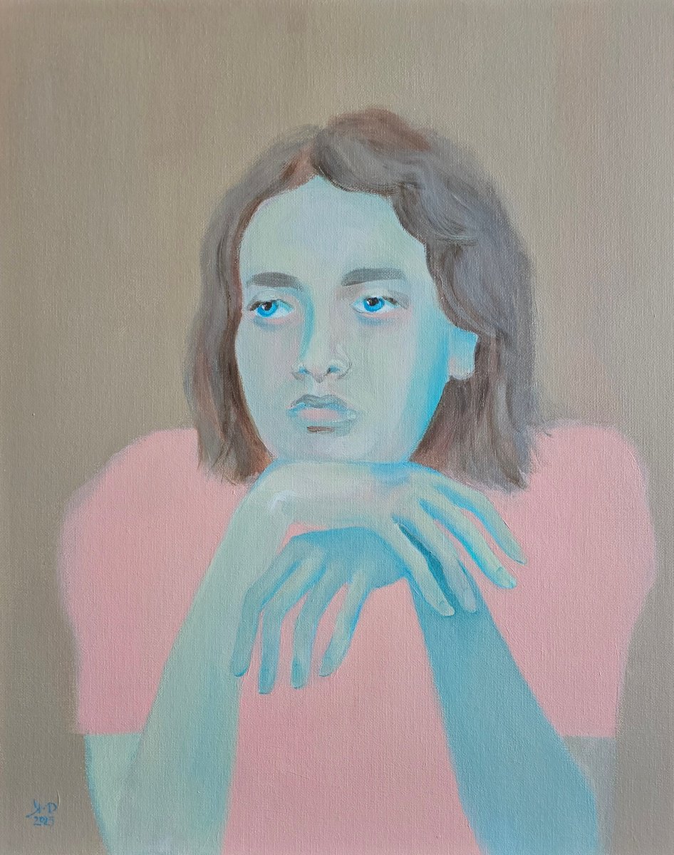 Expressive Portrait Acrylic Painting By Ksenia June, 16 X 20", Not Crying, No., Original Artwork