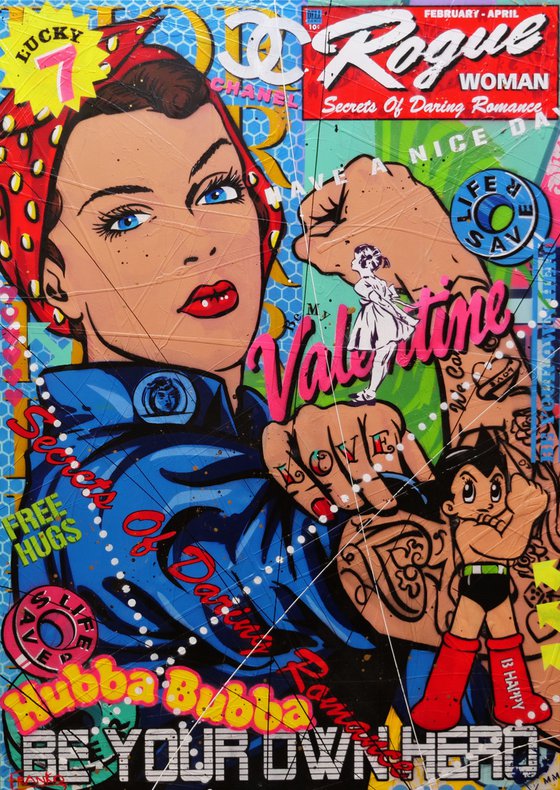 Rogue Hero Rosie 140cm x 100cm Rosie The Riveter Textured Urban Pop Art