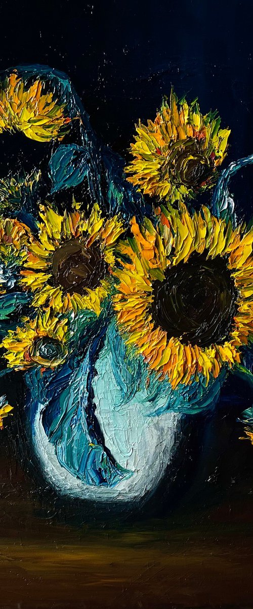 SUNFLOWERS IN WHITE VASE by Anastasiia Novitskaya