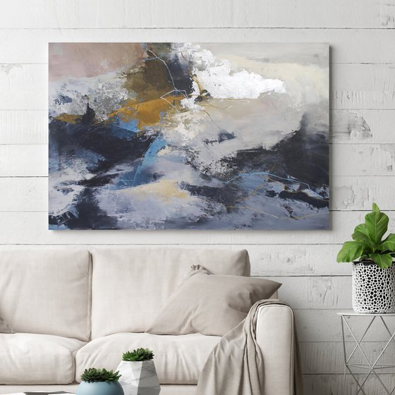 "Pulse" Acrylic navy blue gray abstract art