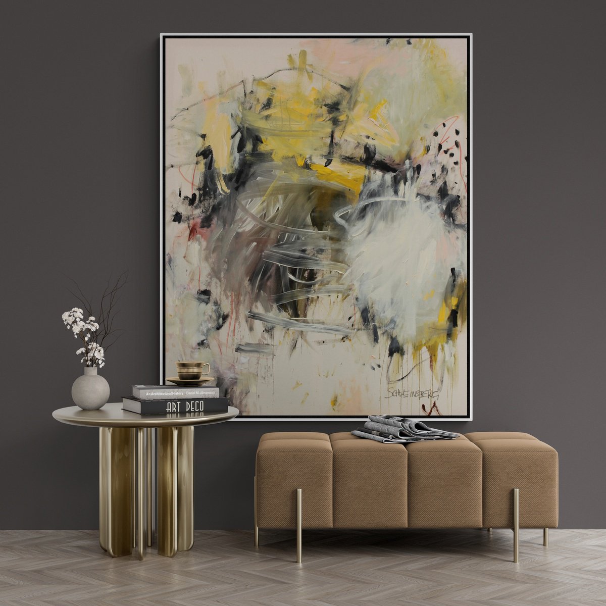 Expressive Abstract Painting By Daniela Schweinsberg, 47 X 59, Fearless In Yellow, Original Artwork