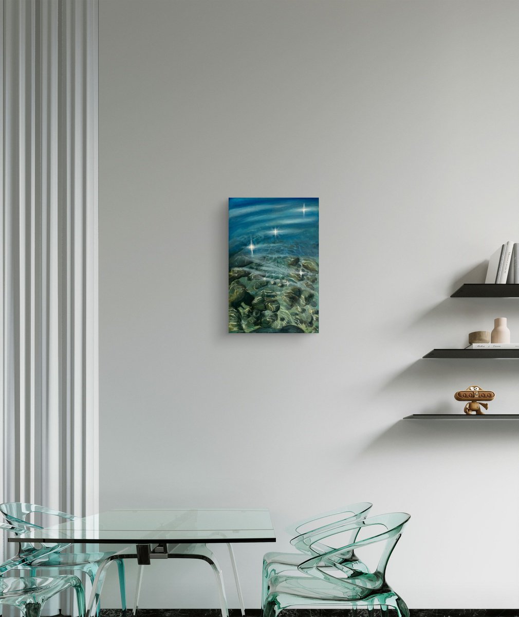 Photorealistic Landscape Oil Painting By Aisylu Burangulova, 16 X 24, Deep Water, Original Artwork