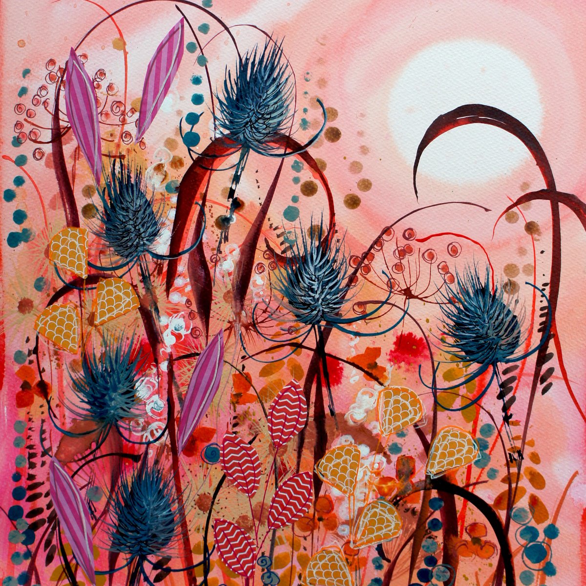 Impressionistic Botanical Painting By Julia Rigby, 14 X 14", Evening Light, Original Artwork