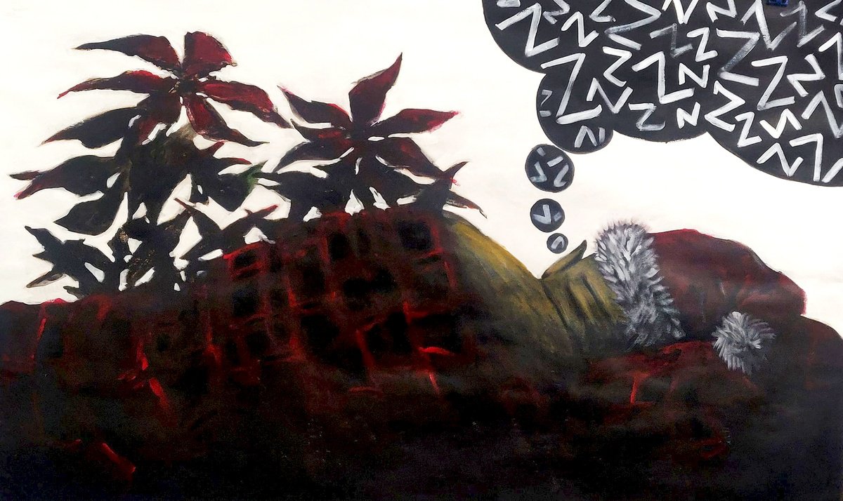 Urban And Pop Portrait Acrylic Painting By Vio Valova, 43 X 27", Christmas Morning. Tired Santa., Original Artwork