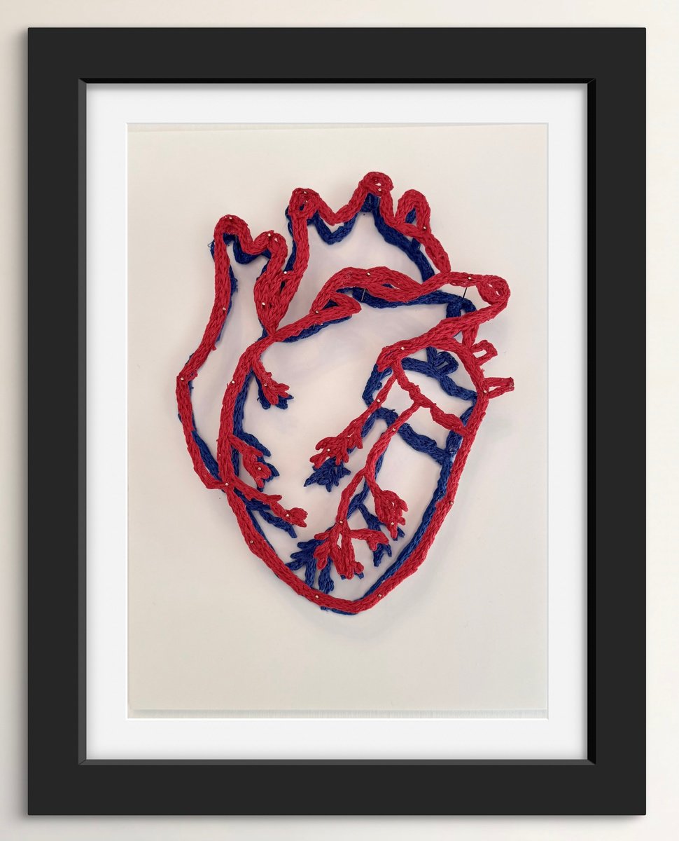 Expressive Abstract Relief By Mafe Bastos, 8 X 12", "Anaglyph Heart.", Original Artwork