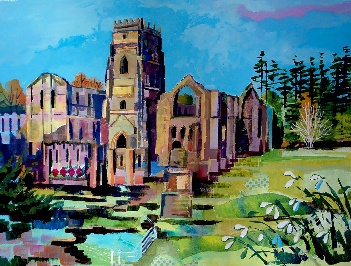Impressionistic Landscape Painting By Julia Rigby, 23 X 18", Fountains Abbey, Original Artwork
