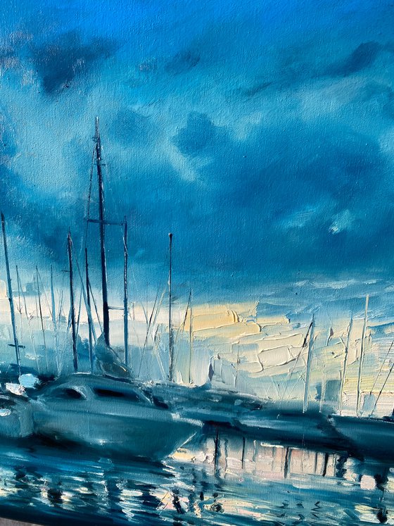 "Harbour Nights"original oil painting by Artem Grunyka