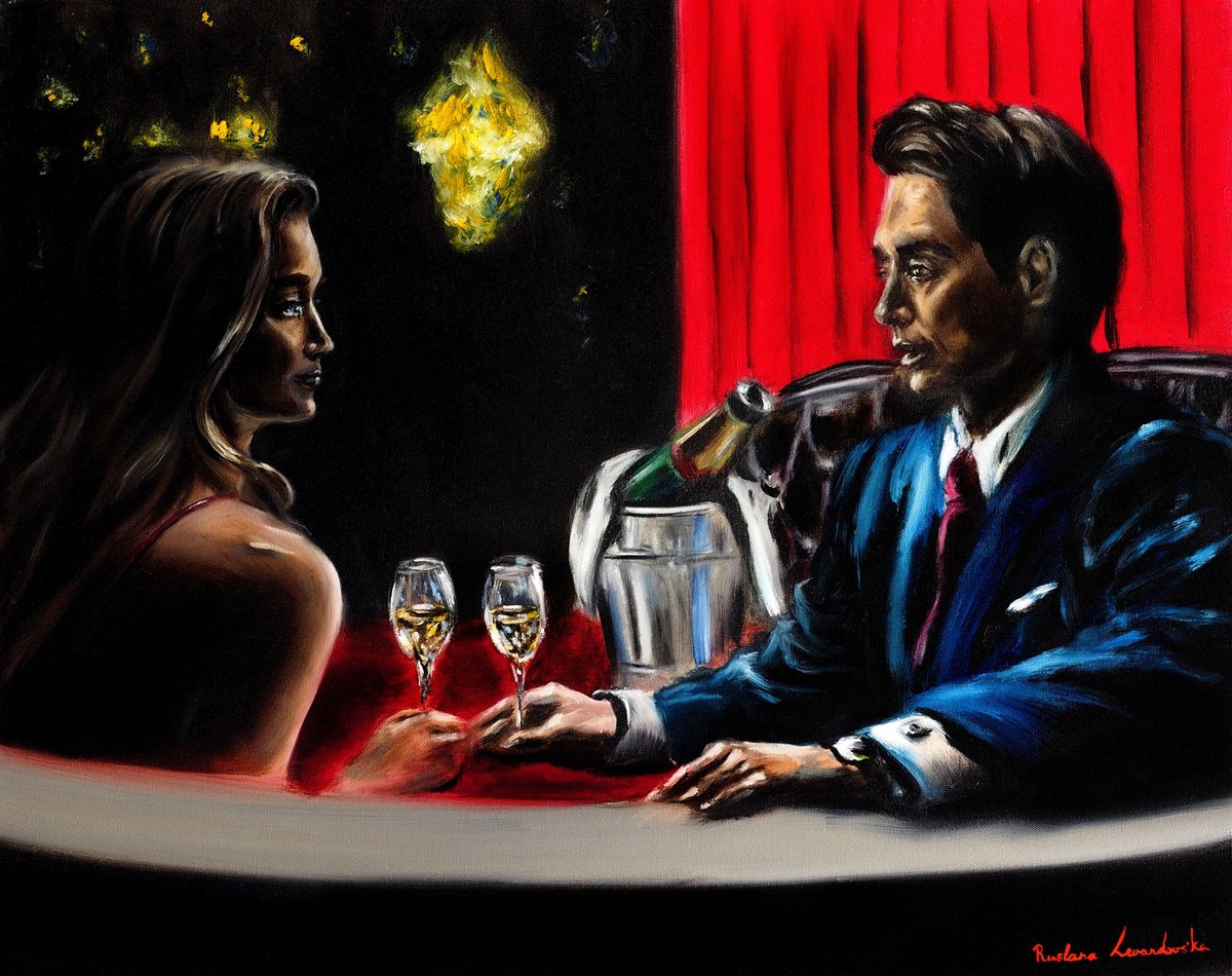 Impressionistic Portrait Oil Painting By Ruslana Levandovska, 30 X 24", Evening Together, Original Artwork