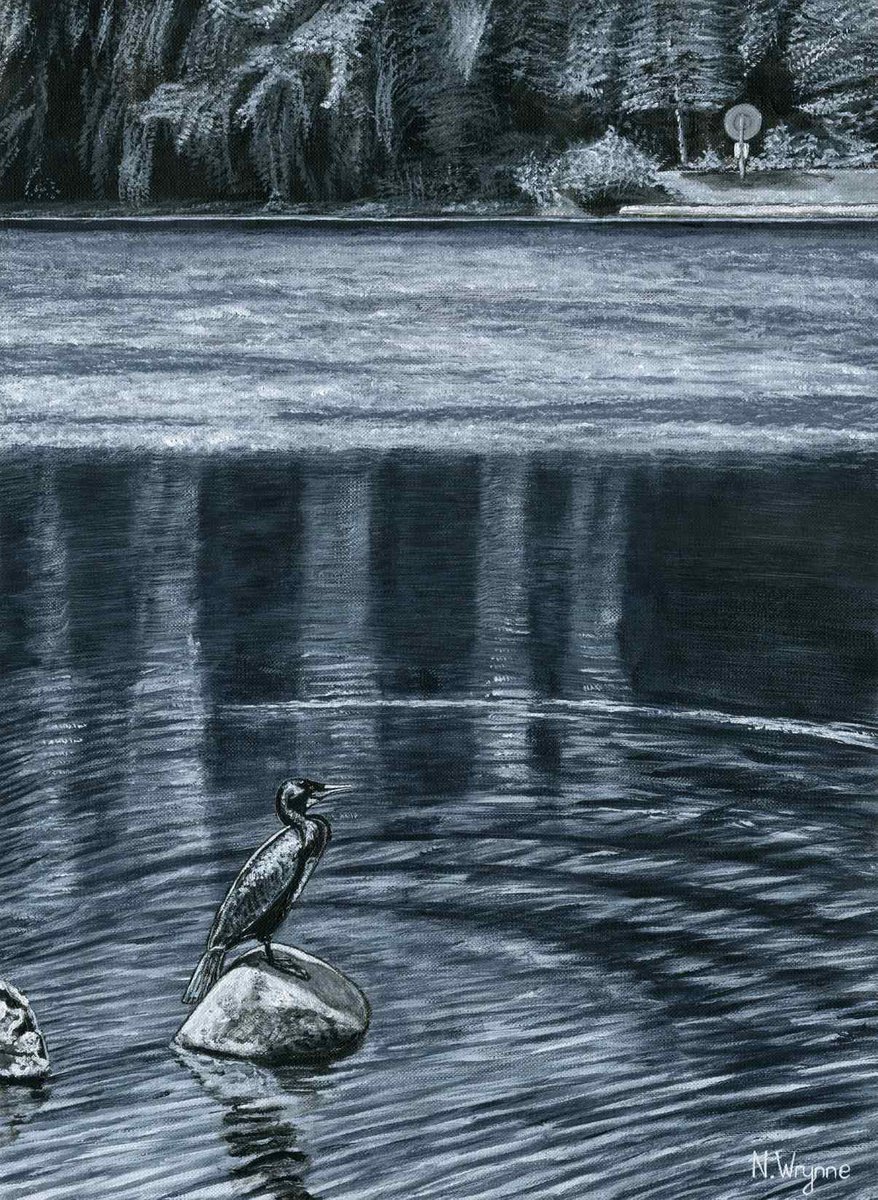 The Cormorant - Acrylic Bird Landscape Painting Original by Neil Wrynne