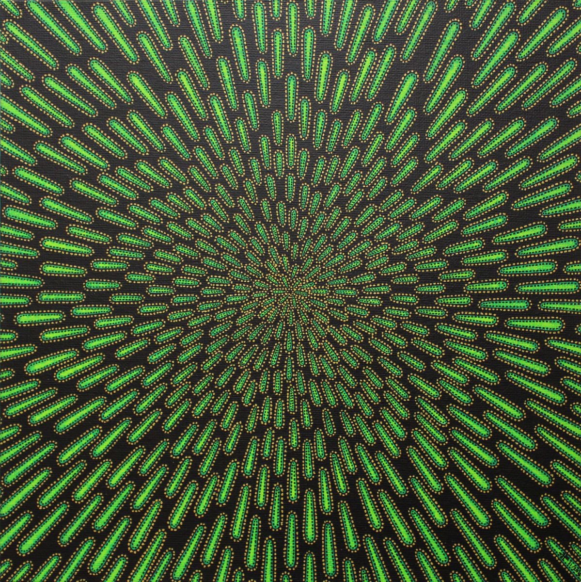 Abstract Painting By Jonathan Pradillon, 12 X 12, Green Particle, Original Artwork