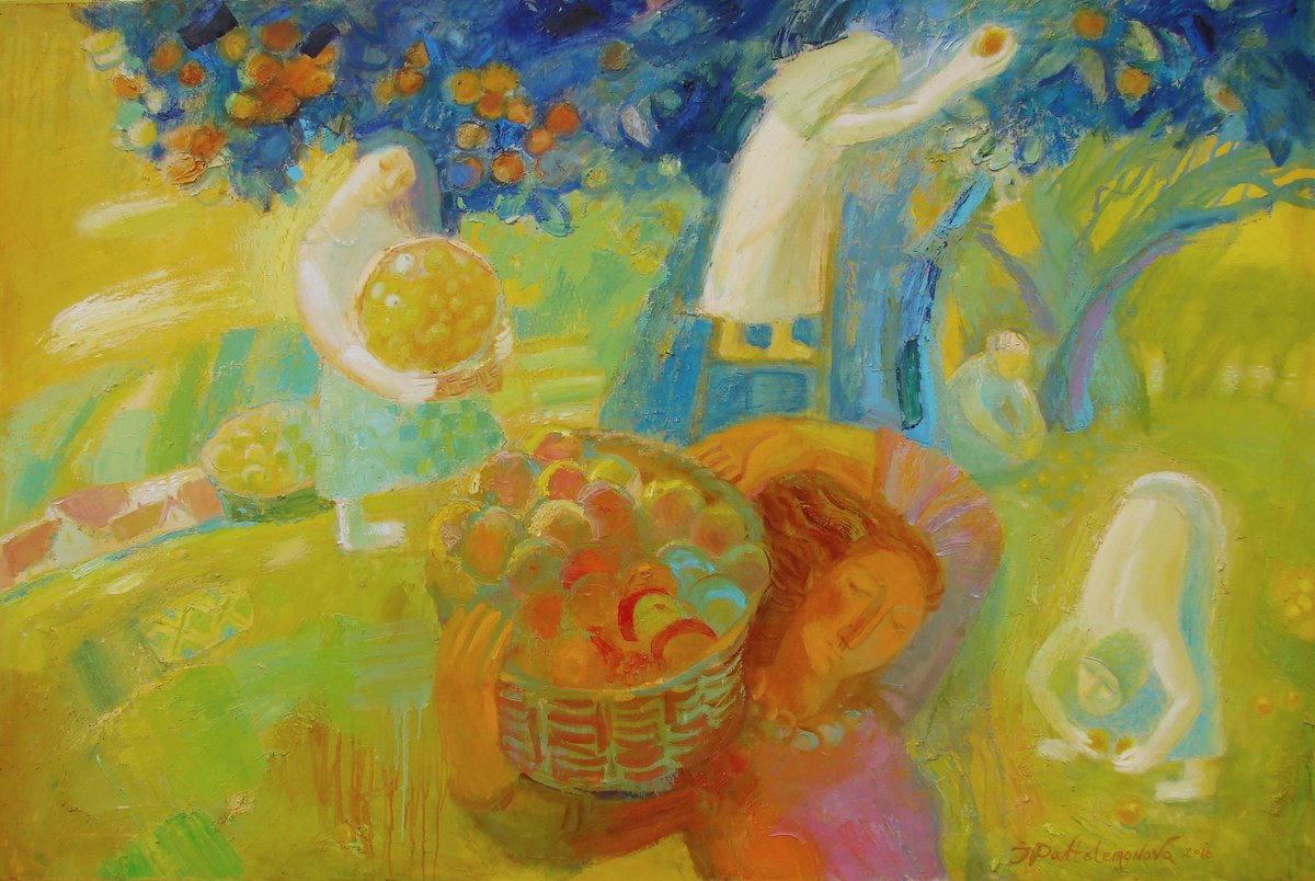 Impressionistic Portrait Oil Painting By Inna Pantelemonova, 63 X 39, Apples, Original Artwork