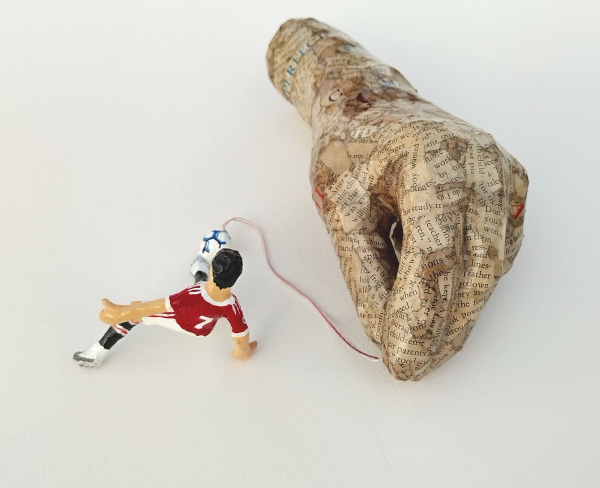 Abstract Sculpture By Shweta Mahajan, 5 X 12", Hand And The Soccer Player, Original Artwork