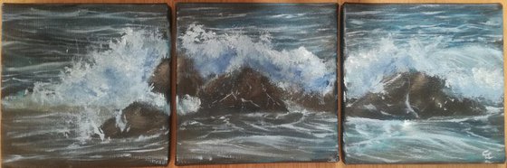 Miniature trypict seascape 24 x 8 cm.