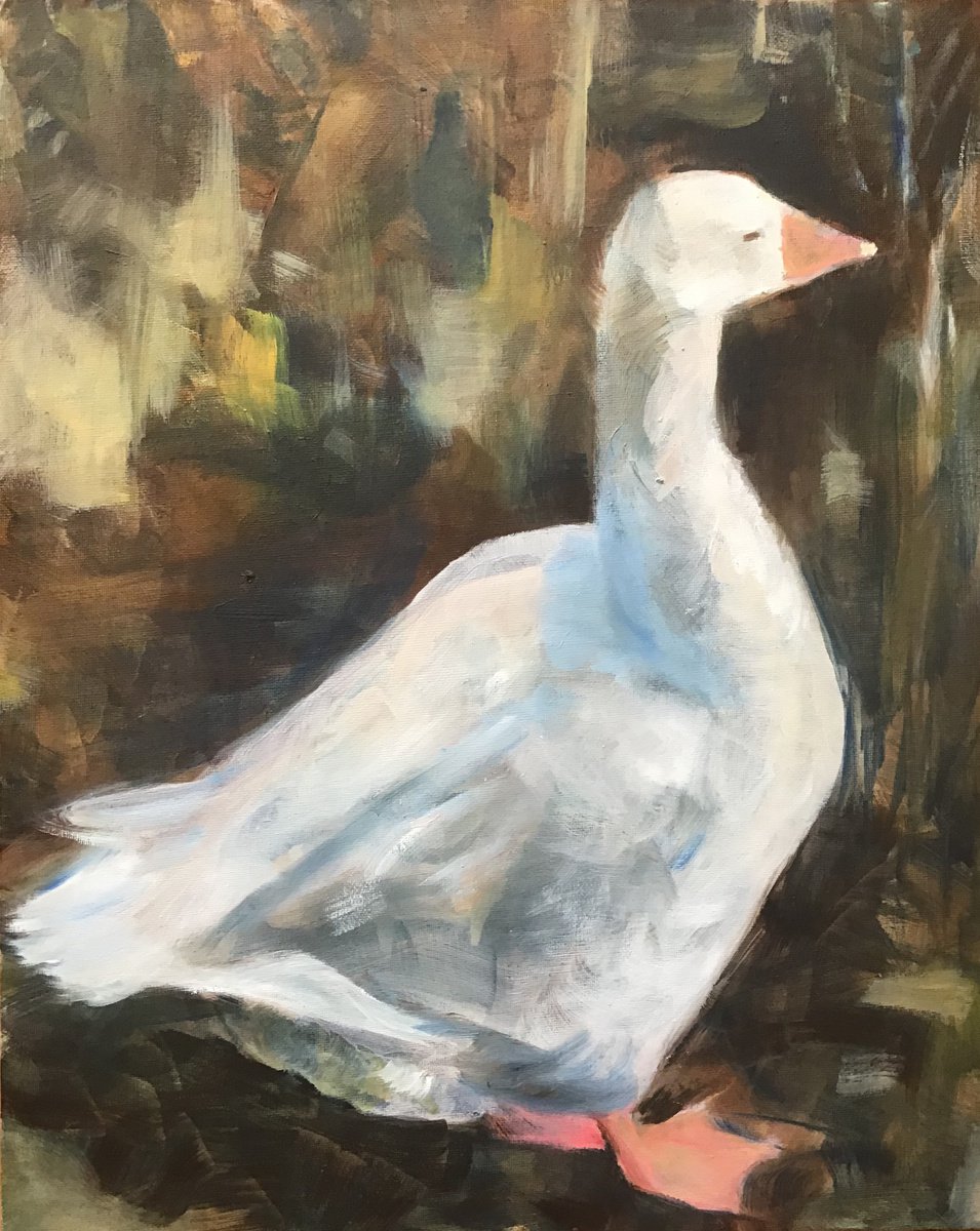 Impressionistic Animal Oil Painting By Sandra Haney, 18 X 22", Goose, Original Artwork