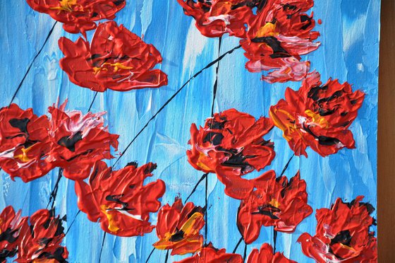 Poppies On Blue