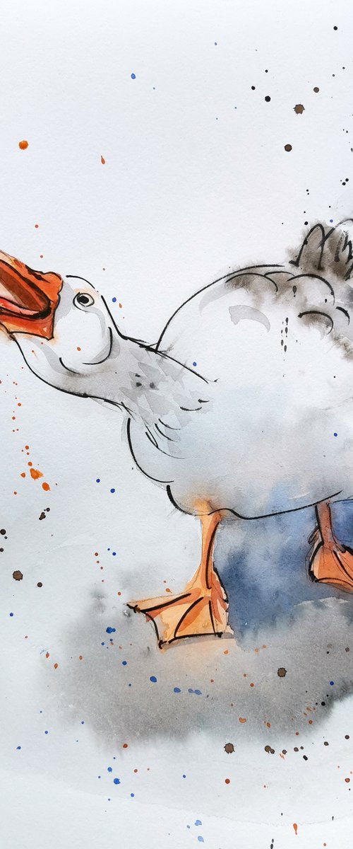 Angry Goose #2 - Angry Goose A by Olga Beliaeva Watercolour