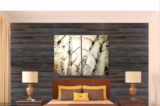 BIRCH TREES CUSTOM MADE FOR YOU - 2 24 x 48 panels. Contact me for pricing if you would like three or more panels. See below.