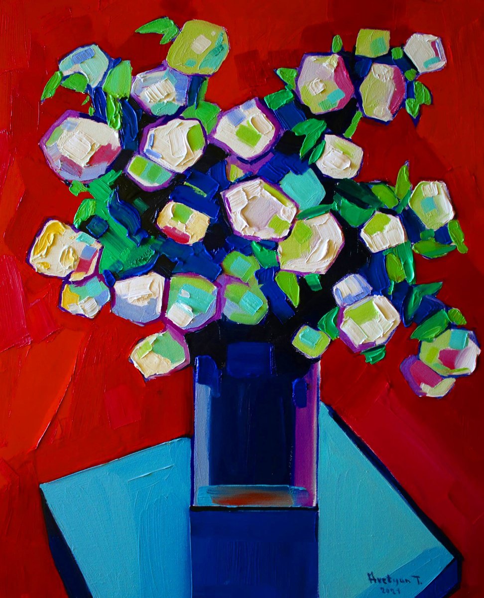 Impressionistic Still Life Oil Painting By Tigran Avetyan, 18 X 22", Flowers, Original Artwork