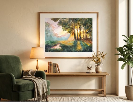 Golden Sunset by the Stream