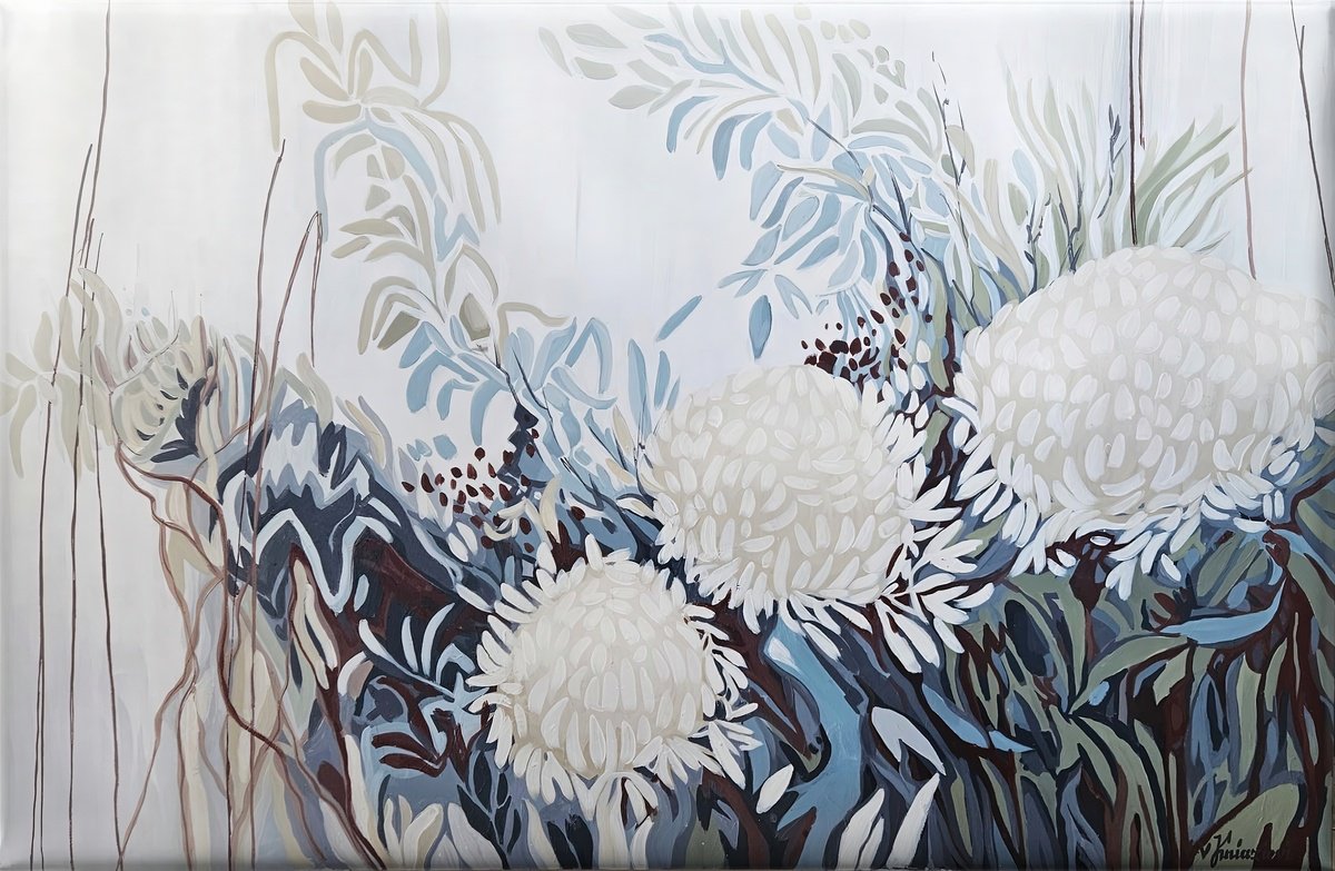 Abstract Acrylic Painting By V+V Kniazievi, 63 X 43", Peonies Fter Rain #1, Original Artwork