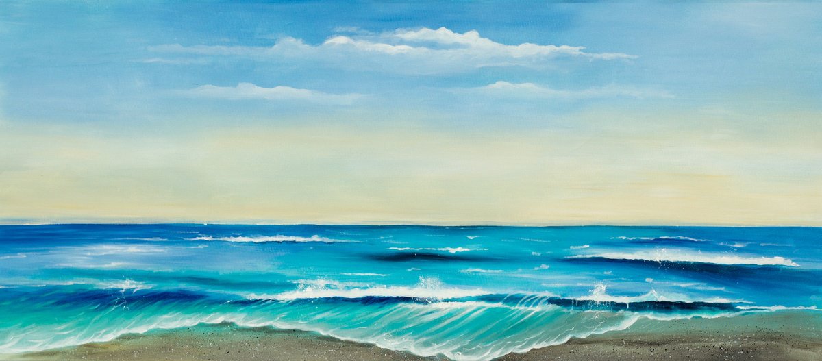 Abstract Landscape Acrylic Painting By Madhav Singh, 75 X 33", Mesmerising Ocean 2, Original Artwork