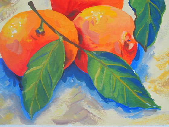 Winter still life with three tangerines