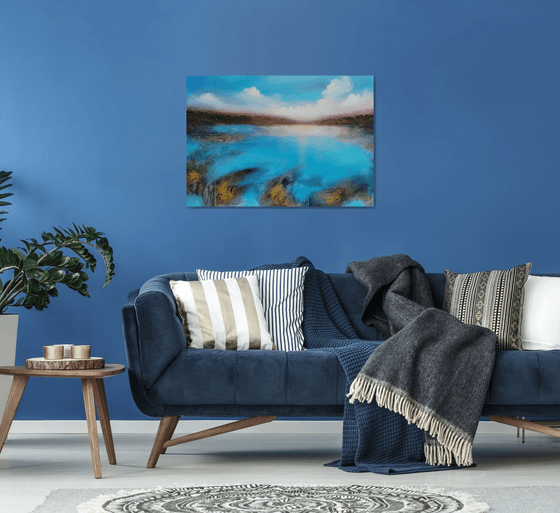 A XL large original semi-abstract beautiful structured mixed media painting of a seascape "Dream"