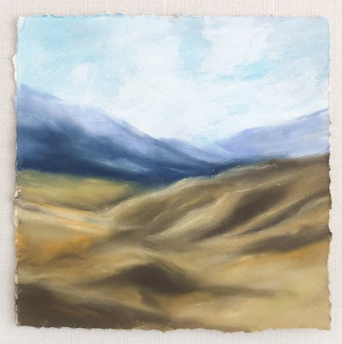 Mountain landscape. Small oil pastel painting by Olga Grigo