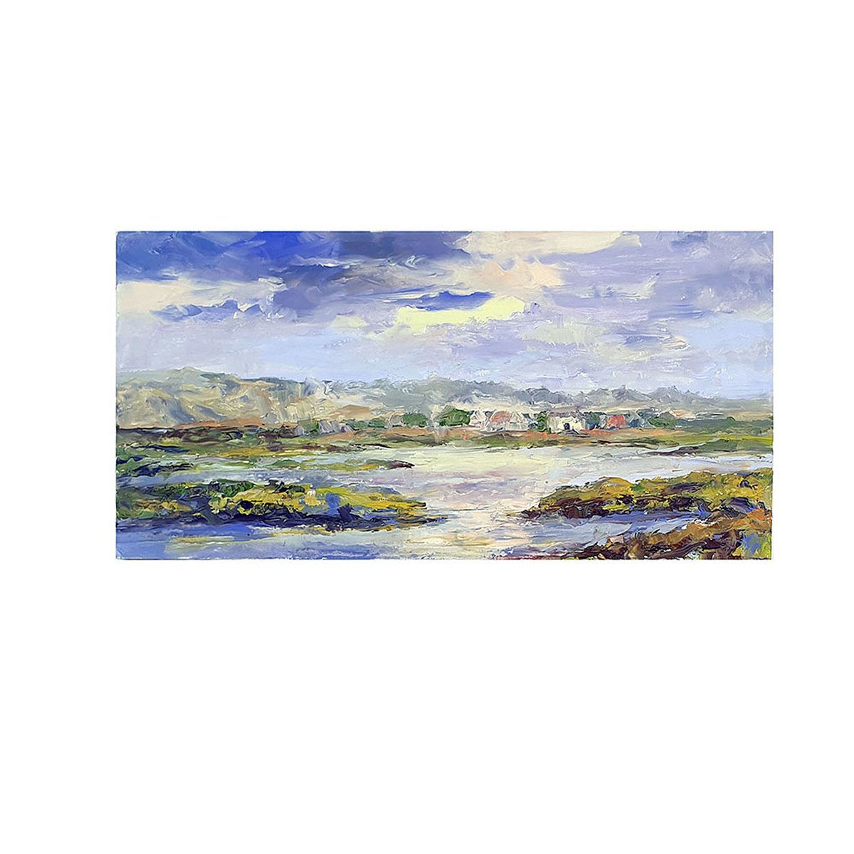 Expressive Landscape Oil Painting By Philippa Headley, 18 X 10", Island Across The Marsh, Original Artwork