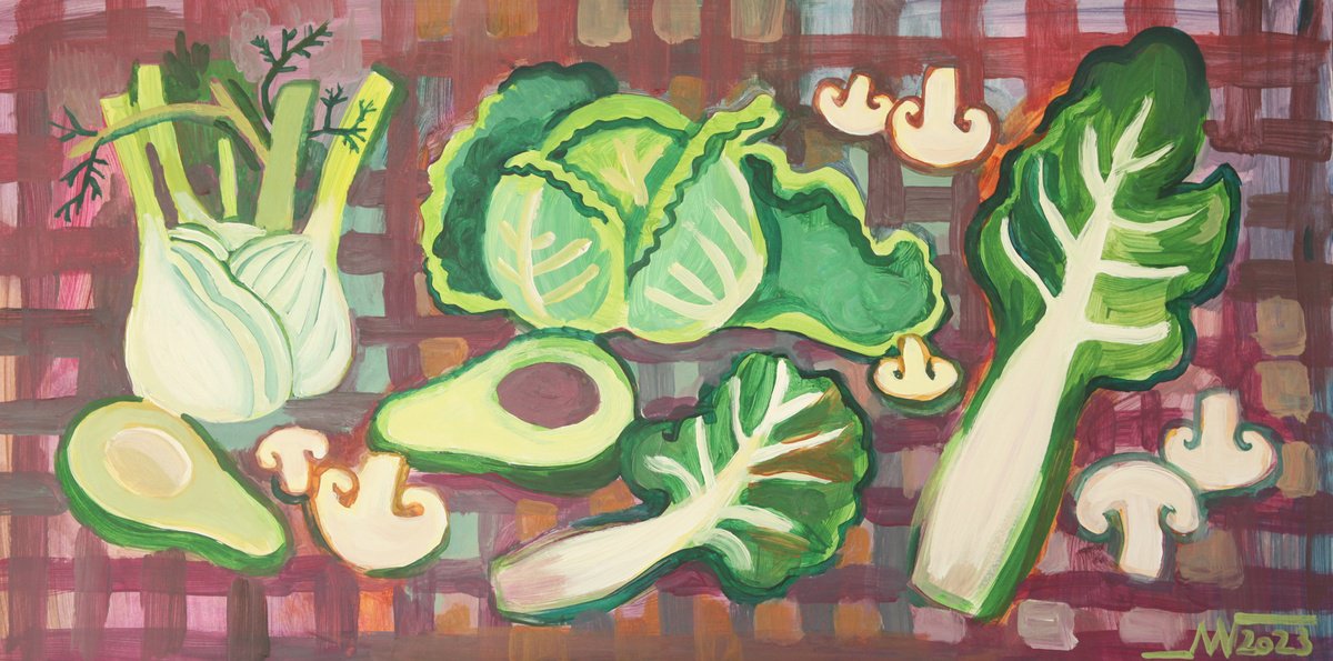 Still Life Acrylic Painting By Marina Gorkaeva, 31 X 16", In The Kitchen, Original Artwork