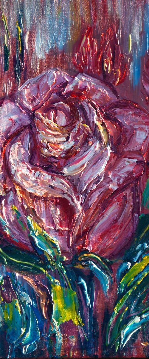 Hand Painted Abstract Rose (PALETTE KNIFE 11"X14"X0.75") by Lena Owens at OLena Art