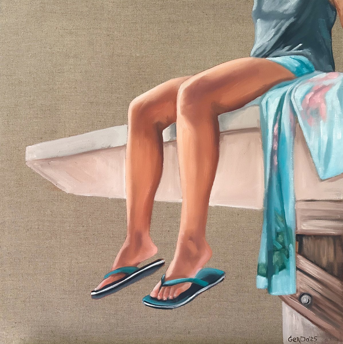 Photorealistic Portrait Oil Painting By Daria Gerasimova, 24 X 24, The Girl On The Pier, Original Artwork