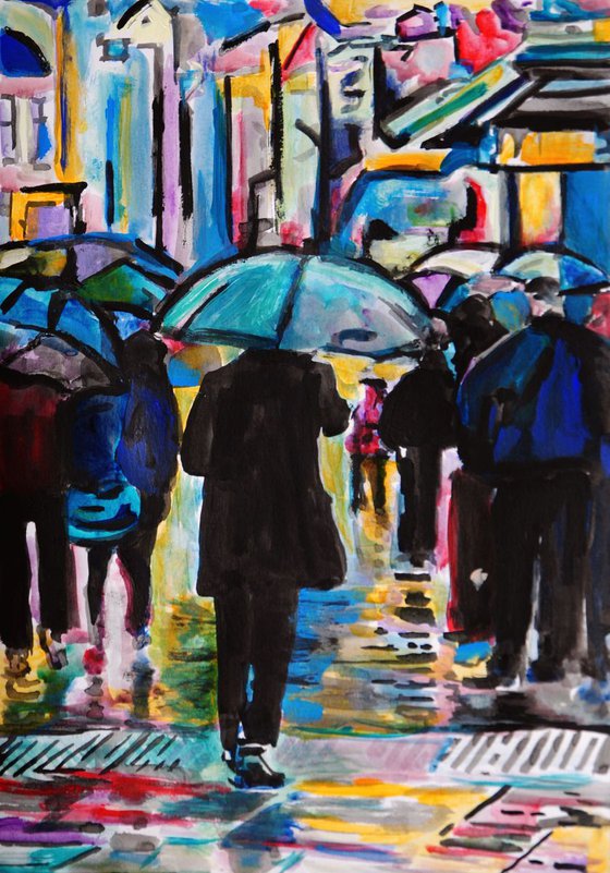 Rainy Town / 42 x 29.7 cm