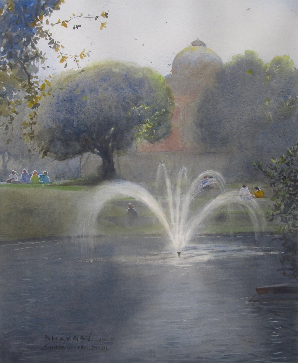 Impressionistic Landscape Watercolour By Bhargavkumar Kulkarni, 14 X 17, Sundar Nursery, Delhi, Original Artwork