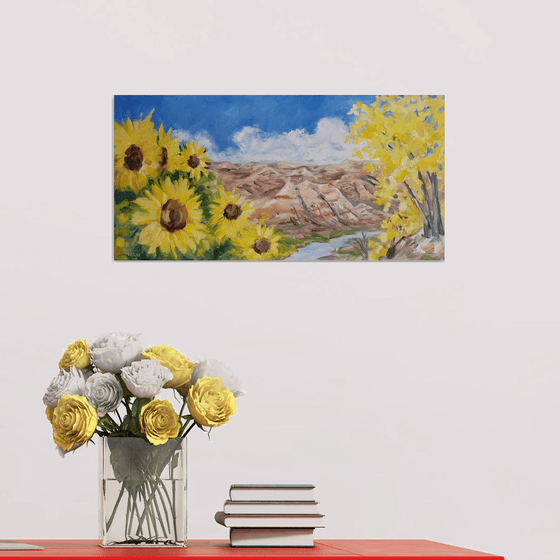 Landscape - Sunflowers - Cottonwoods - "North Dakota Gold"